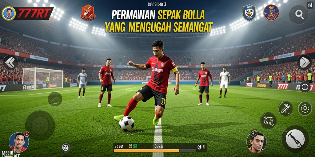 Tampilan dinamis dari gameplay sepak bola yang menarik.
