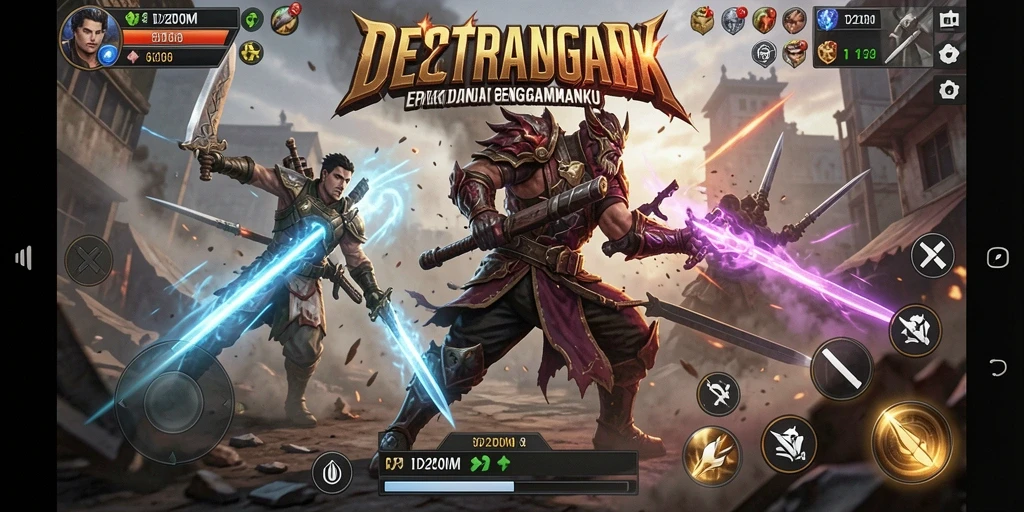 Screenshot D200M menampilkan aksi pertarungan yang seru dan strategis.