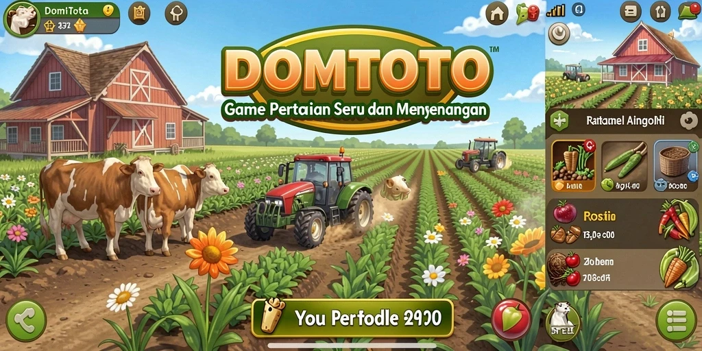 Tangkapan layar gameplay DOMTOTO dengan aktivitas pertanian seru.