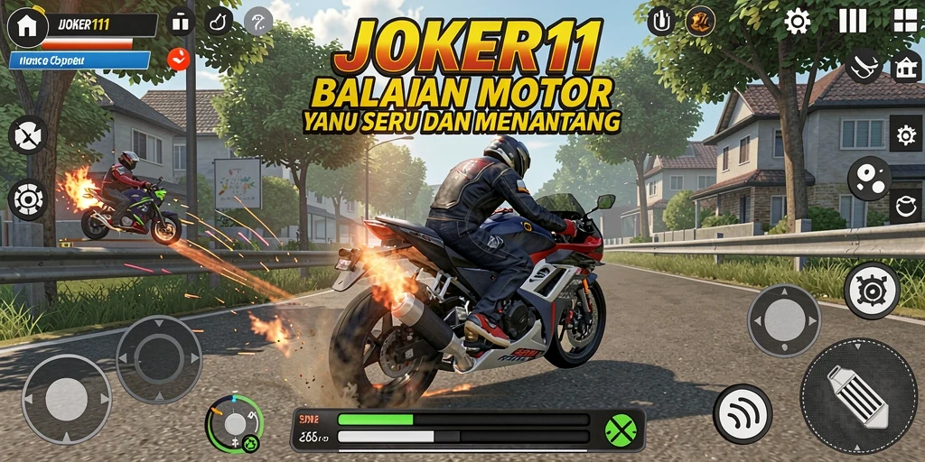 Screenshot utama JOKER11 menampilkan aksi balapan motor yang mendebarkan.