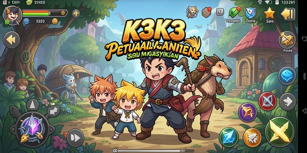 Tampilan gameplay K3K3 yang menarik dan penuh warna.