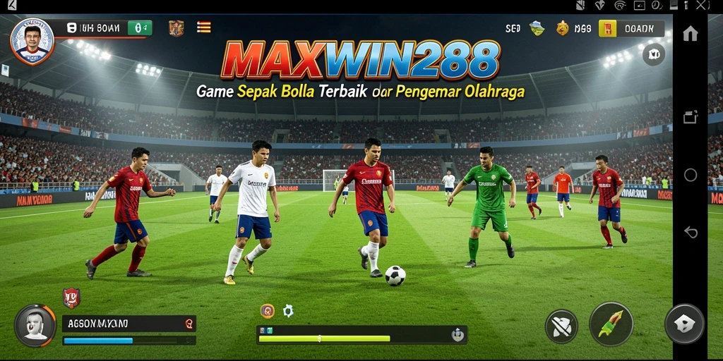 Screenshot gameplay hebat di MAXWIN288, menampilkan aksi sepak bola yang seru.