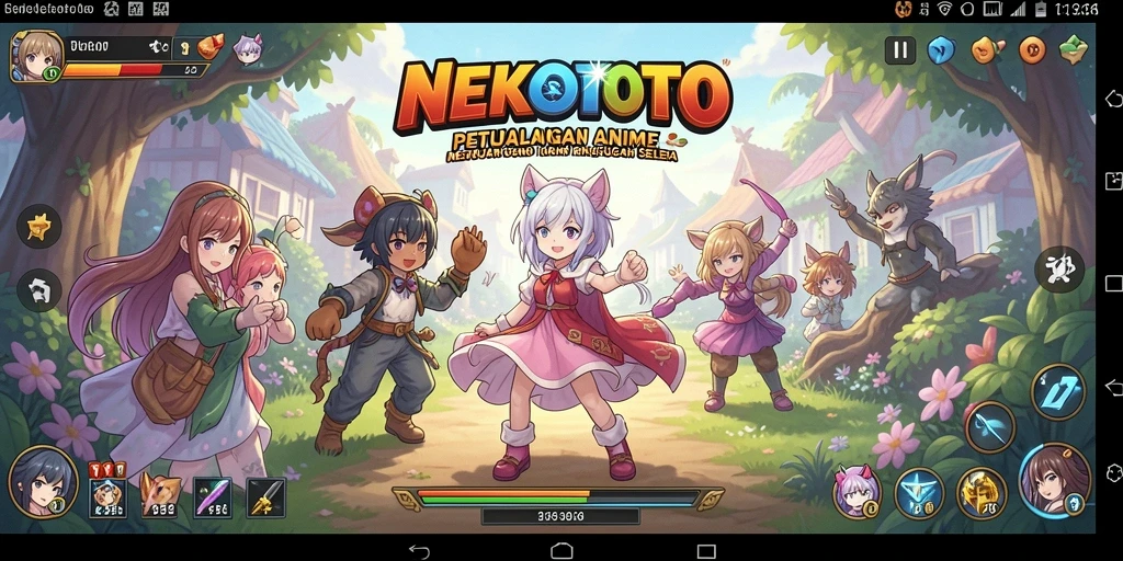 Tampilan gameplay NEKOTOTO yang penuh warna dan dinamis.