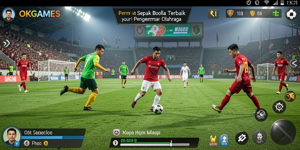 Screenshot gameplay OKGAMES dengan pengalaman sepak bola yang seru.