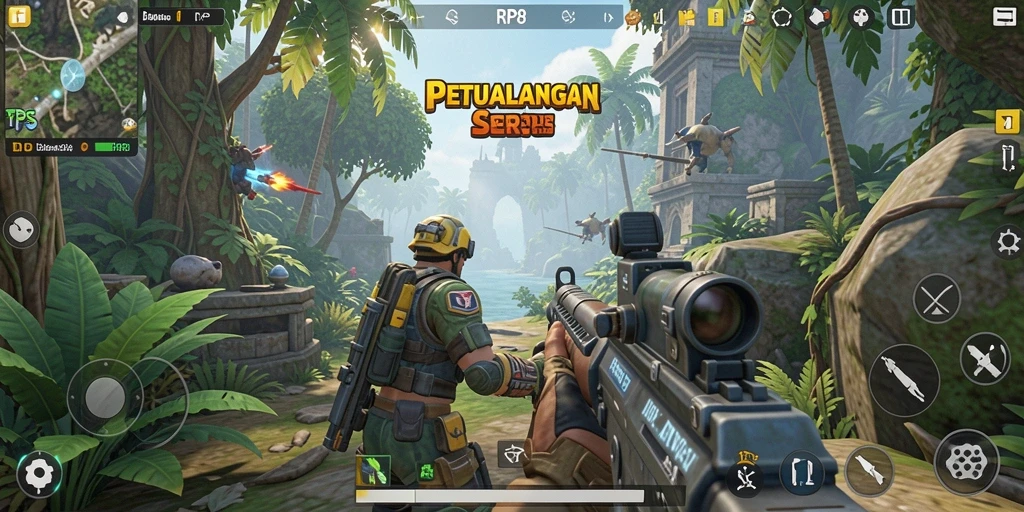 Tangkapan layar RP8 menampilkan aksi gameplay TPS yang mendebarkan.