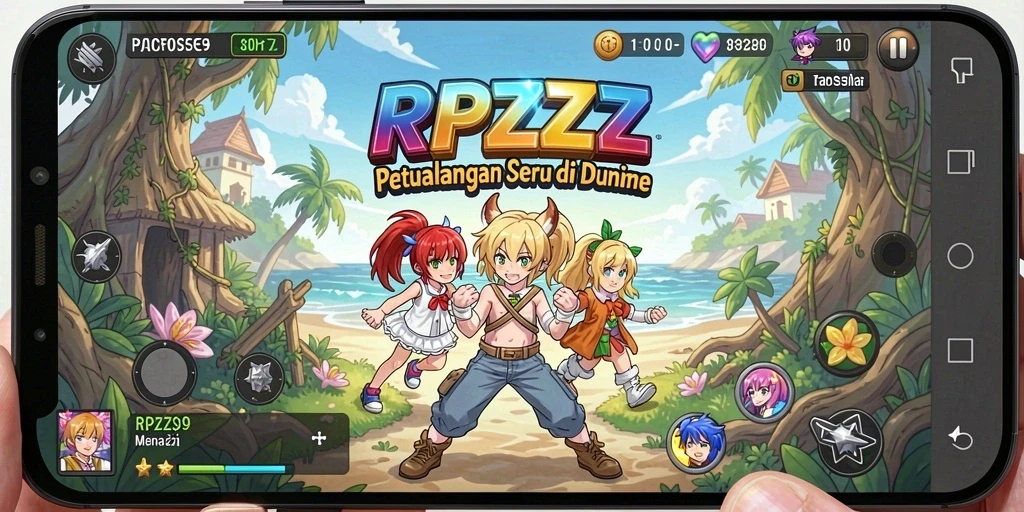 Gameplay RPZZZ menampilkan aksi seru dalam dunia anime.