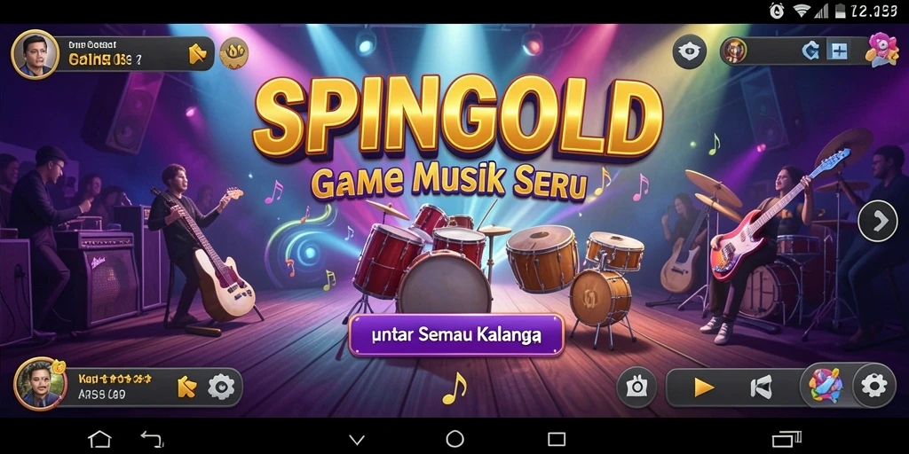 Screenshot SPINGOLD menunjukkan gameplay musik yang seru dan interaktif.