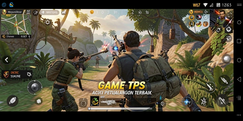 Screenshot gameplay W67 menampilkan aksi seru dalam pertempuran TPS.